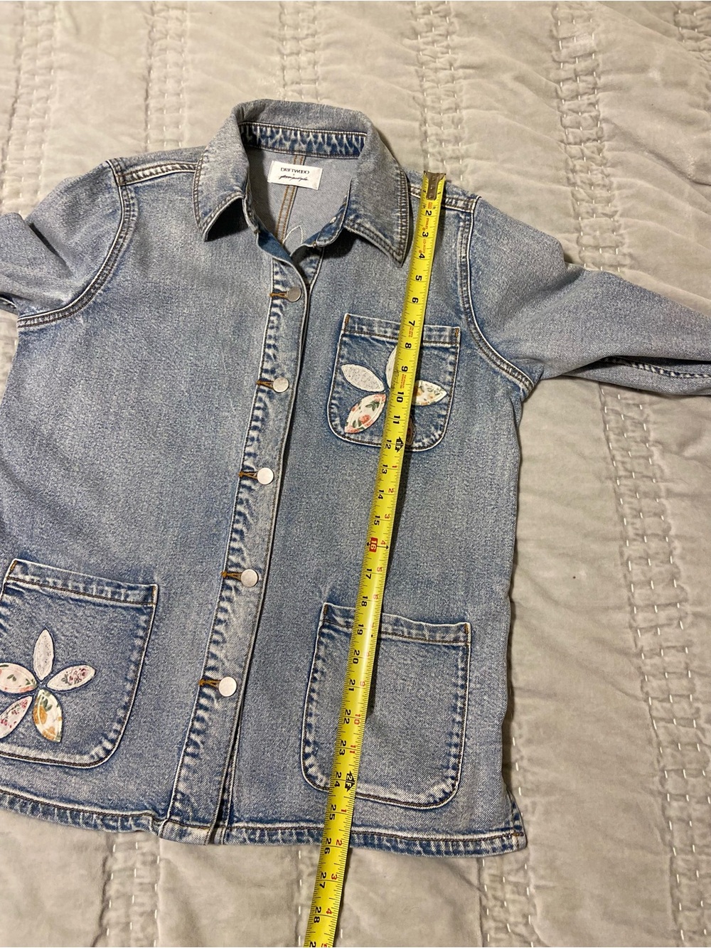 Free People x Driftwood Denim Shabby Chic Jacket Floral Patchwork Rustic Boho S - Picture 12 of 16
